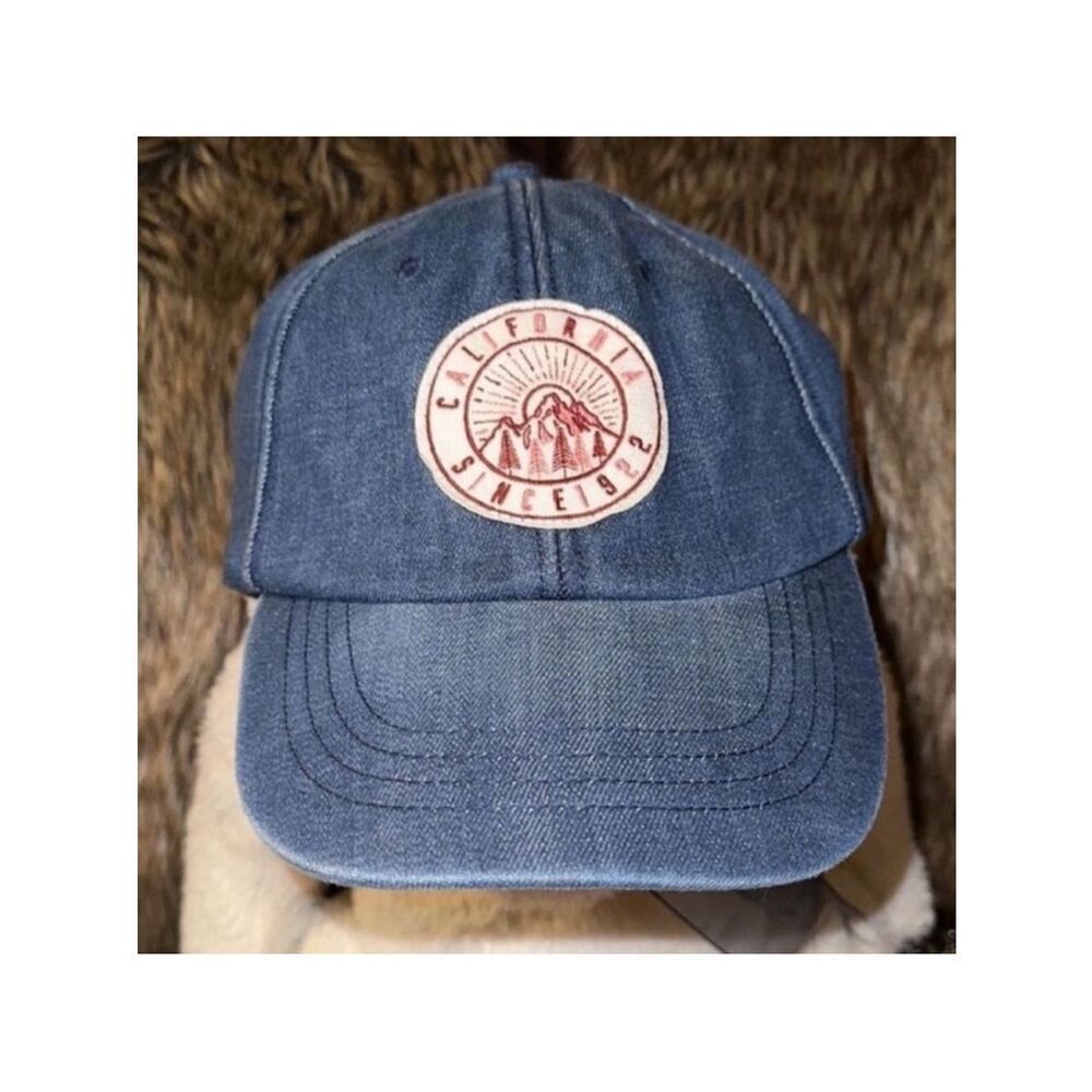Hollister OS Unisex Denim Blue White Burgundy Coral California Logo Cap